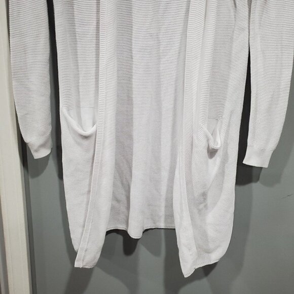 W By Worth Women's Ribbed Open Front Long Sleeve Cardigan Sweater White Pocket S - Picture 3 of 12